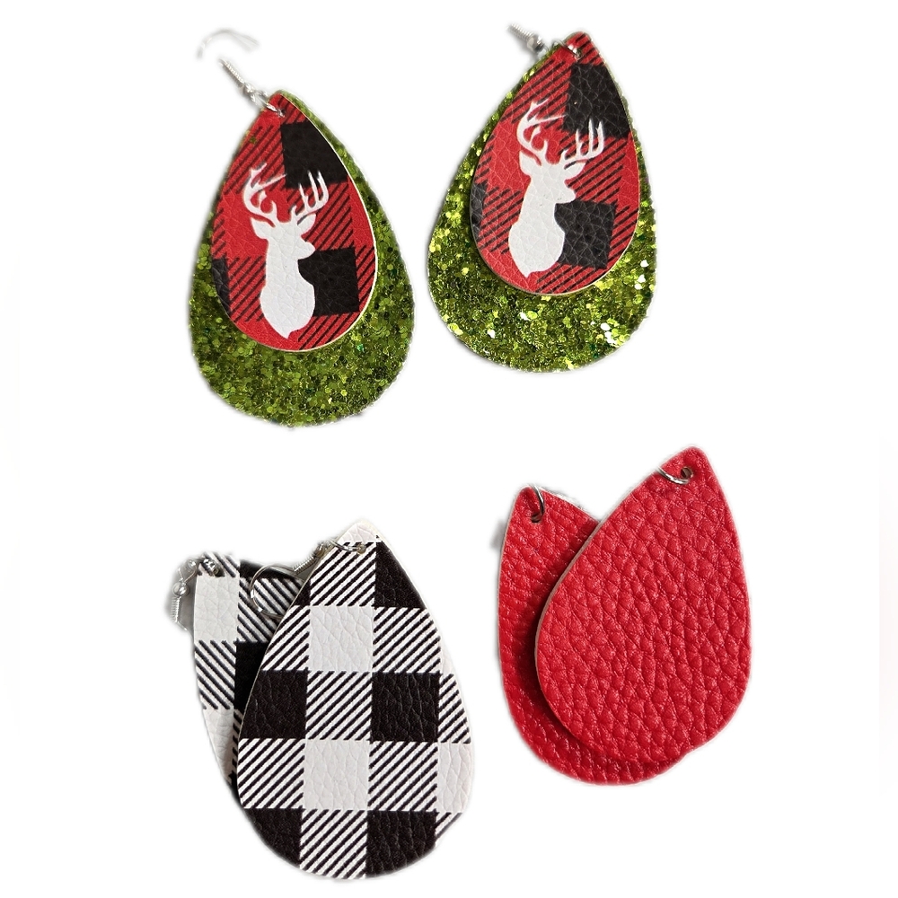 Festive Deer Plaid and Glitter Earrings